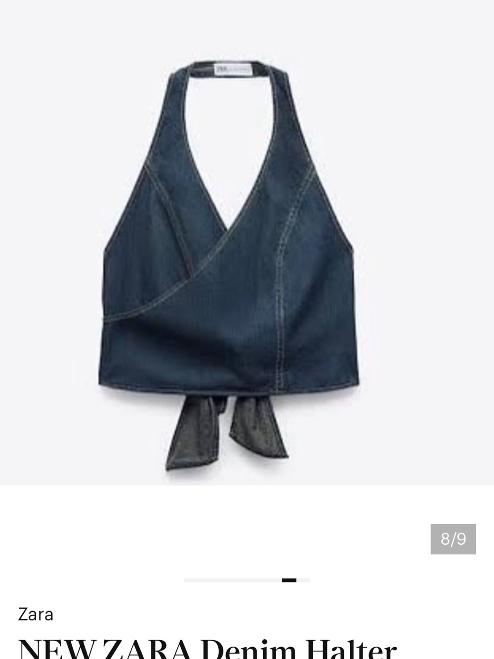 Zara Dark Blue Denim Halter Wrap Crop Top - Picture 5 of 6